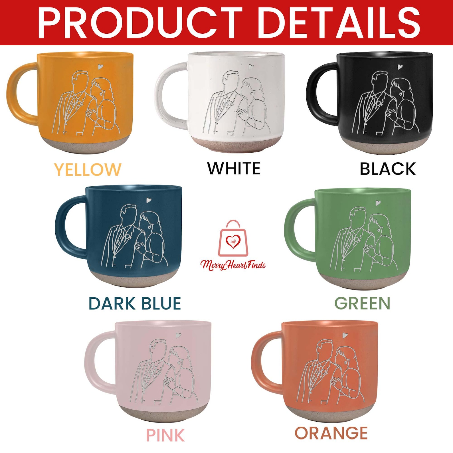 Custom Line Drawing from Photo, Engraved Pottery Mug, Couple Coffee Mug,Anniversary Gift, Birthday Gift for Boyfriend,Him, Couple Line Art