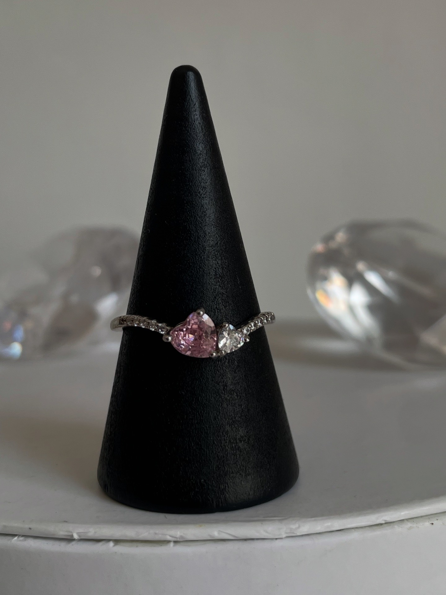 ANILLO ANILLO CORAZON ROSA Y PLATA