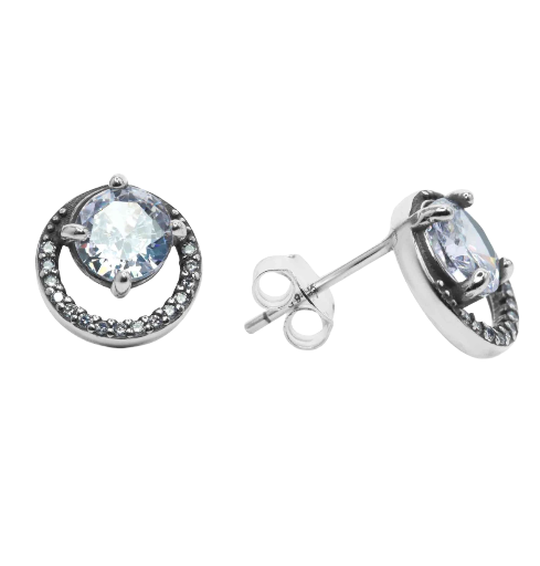 ARETES PIEDRA HALO ZIRCONIA PLATA