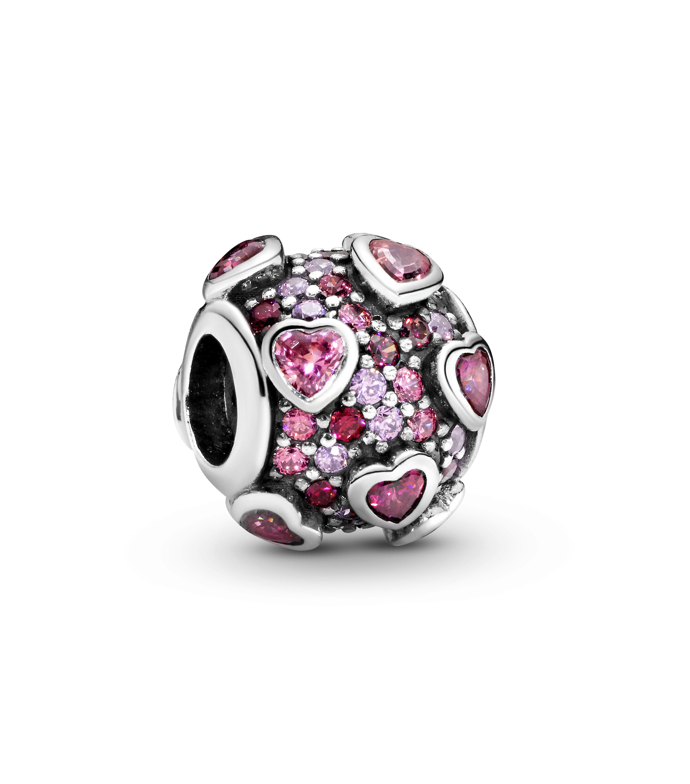 CHARM BOLA PLATA CORAZONES MAGENTA