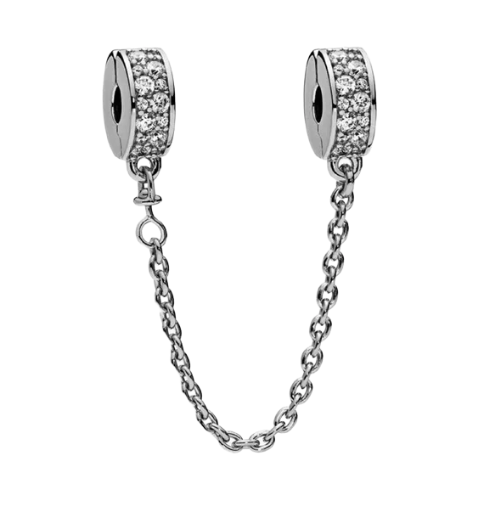 CADENA DE SEGURIDAD CLIP DE ZIRCONIAS PLATA