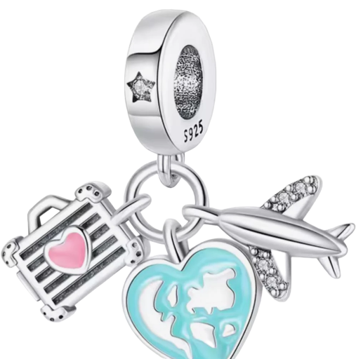 CHARM TRIO MALETA AVION Y CORAZON