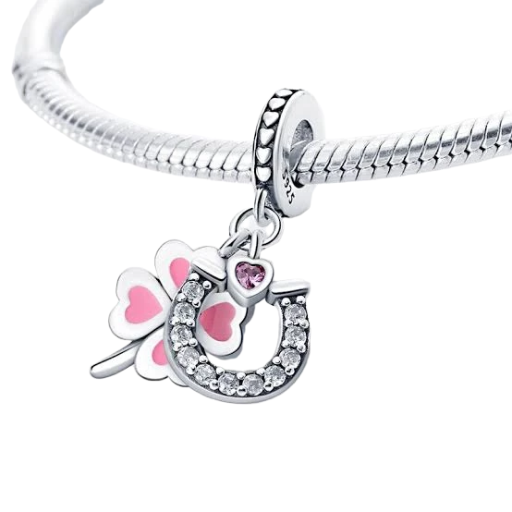 CHARM TRÉBOL ROSA Y HERRADURA