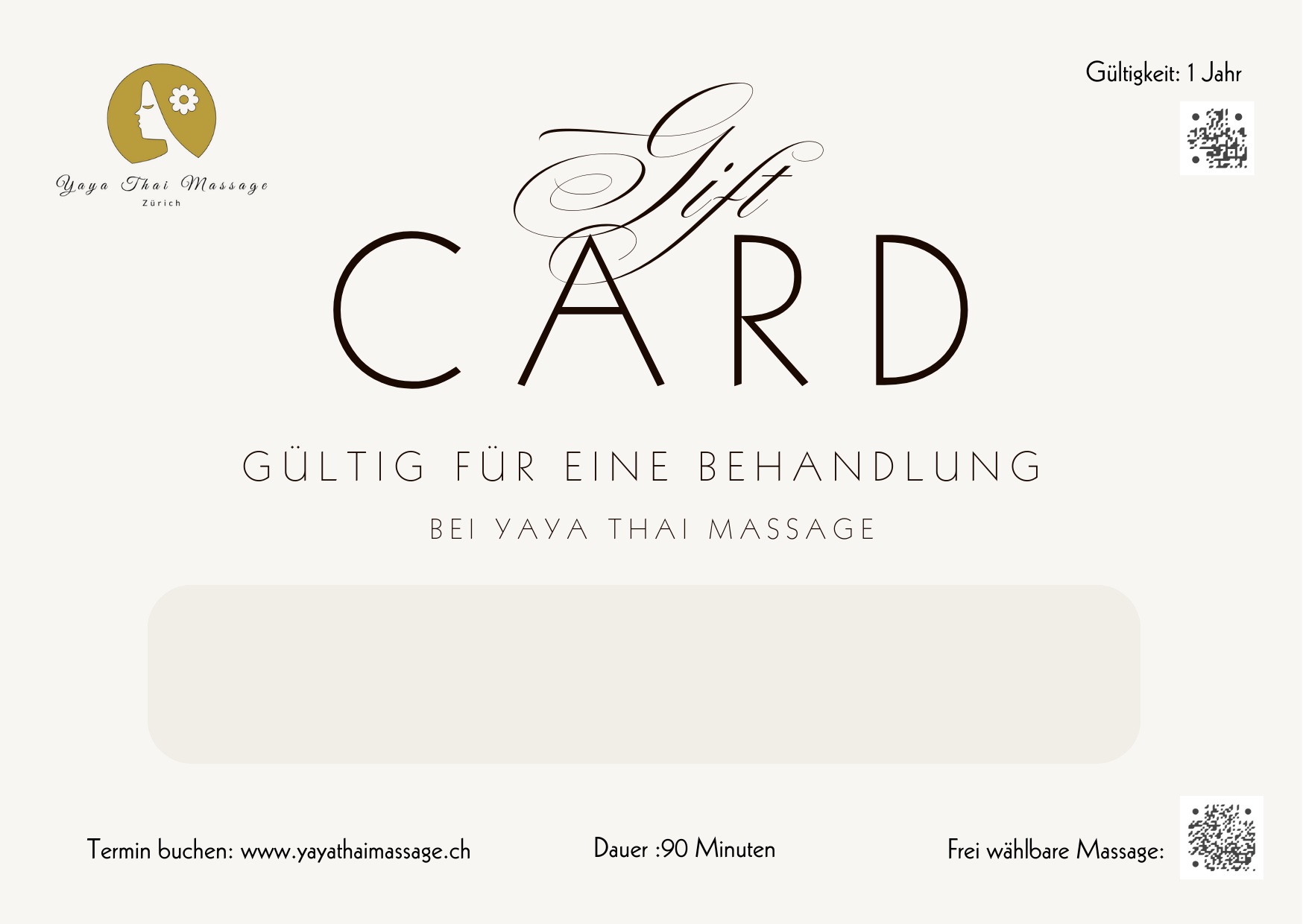 Geschenkkarte für eine Thai- oder Wellness-Massage à 90 Minuten