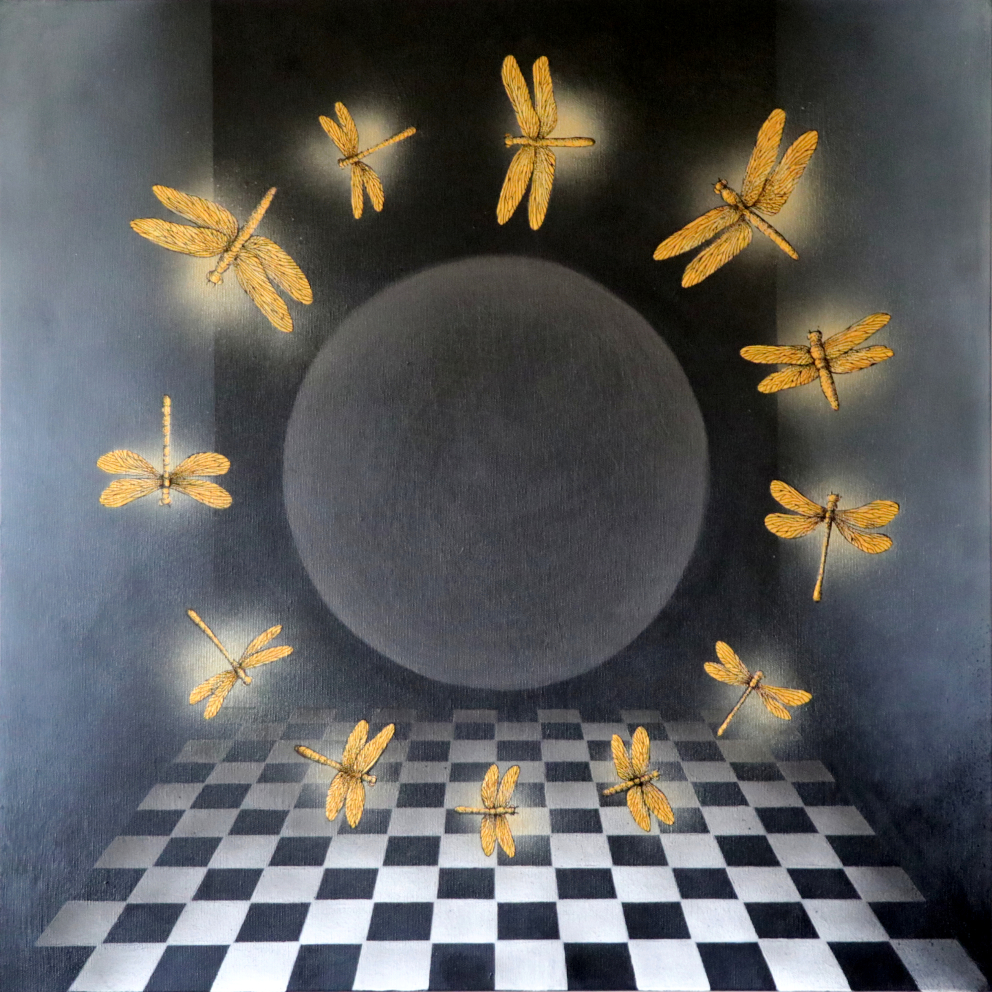 Współczesny surrealistyczny obraz "Przekleństwo niewinności: Porządek"