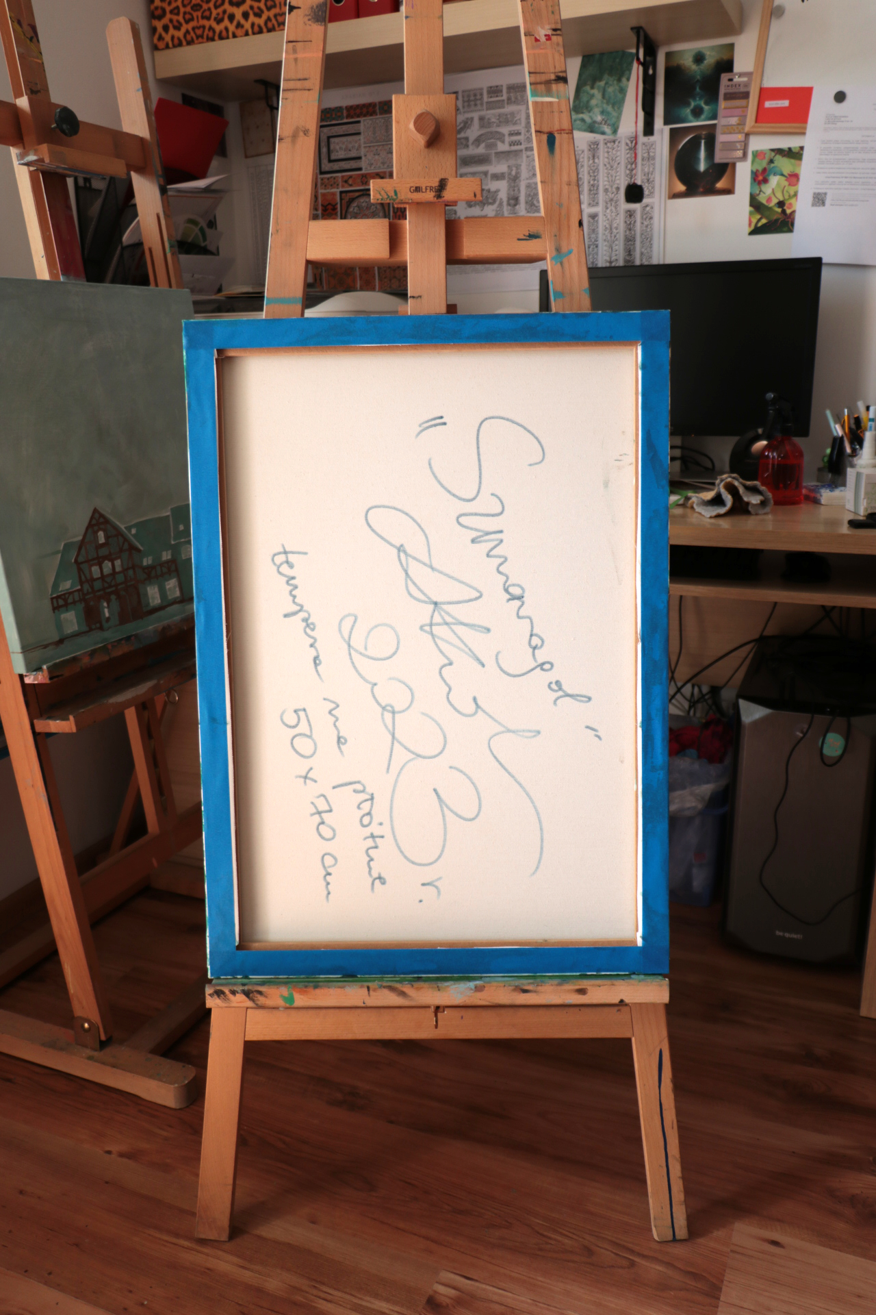 Abstrakcyjny obraz temperowy "Szmaragd"