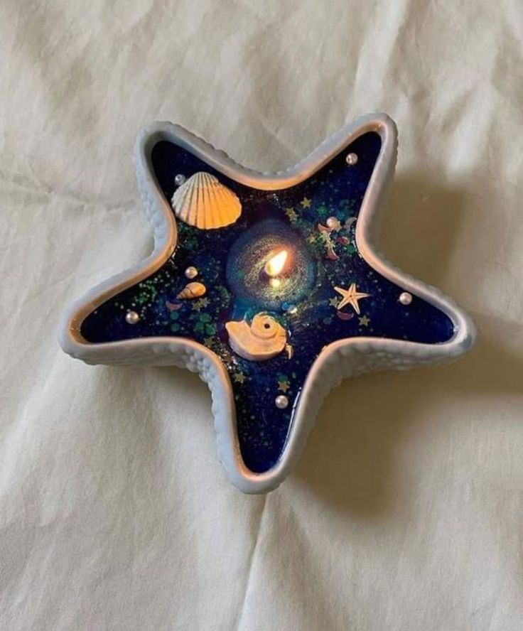 HarCheez Starfish Gel Wax Candle with Handmade Concrete Base – Ocean Theme Decor