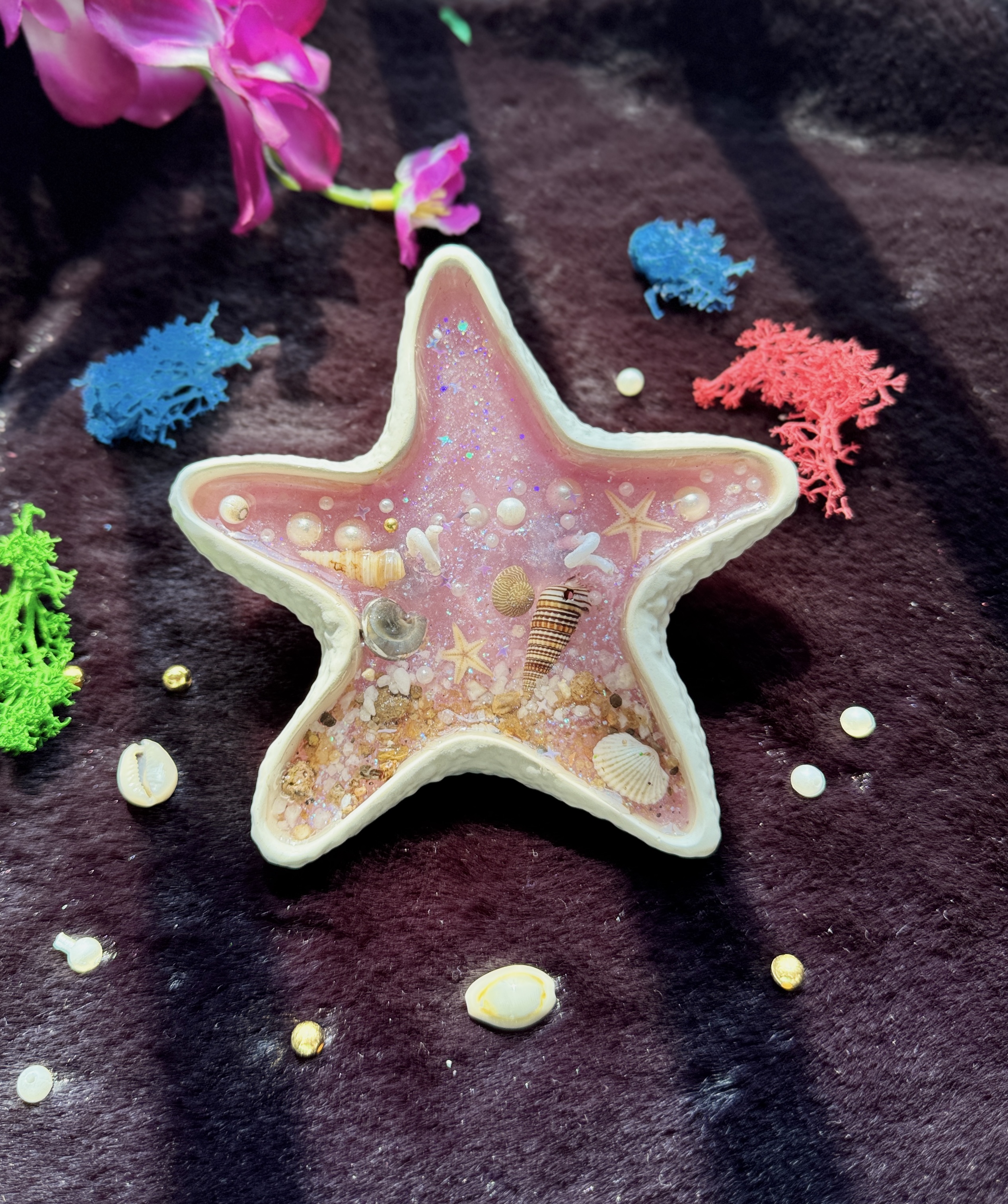 HarCheez Starfish Gel Wax Candle with Handmade Concrete Base – Ocean Theme Decor