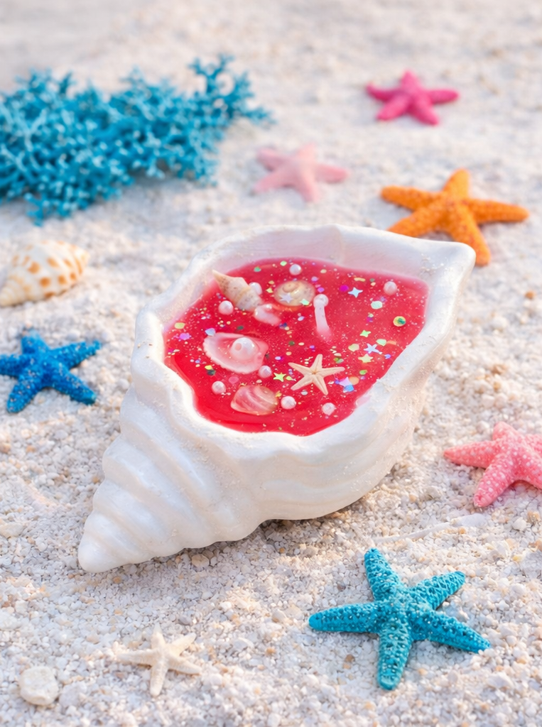 HarCheez Red Ocean Shell Candle – Handmade Seashell Candle | Coastal Beach Home Decor