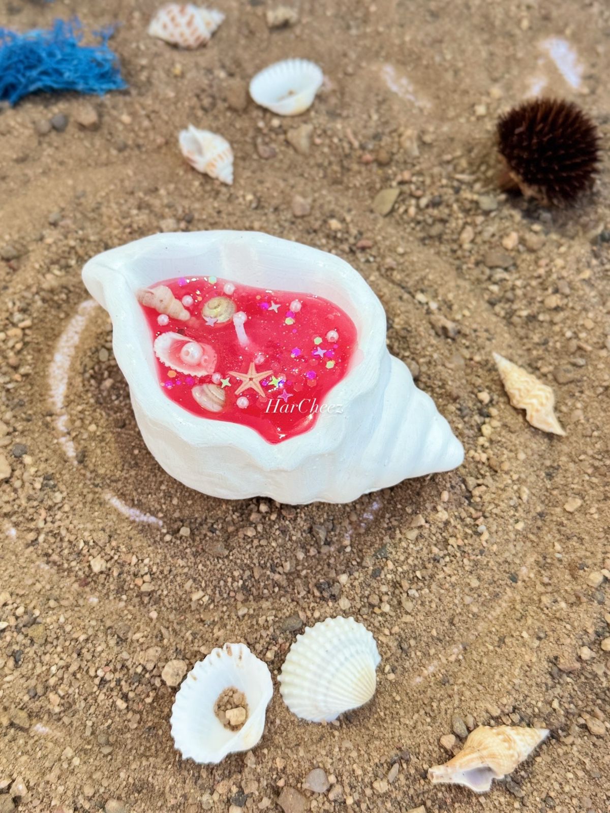 HarCheez Red Ocean Shell Candle – Handmade Seashell Candle | Coastal Beach Home Decor