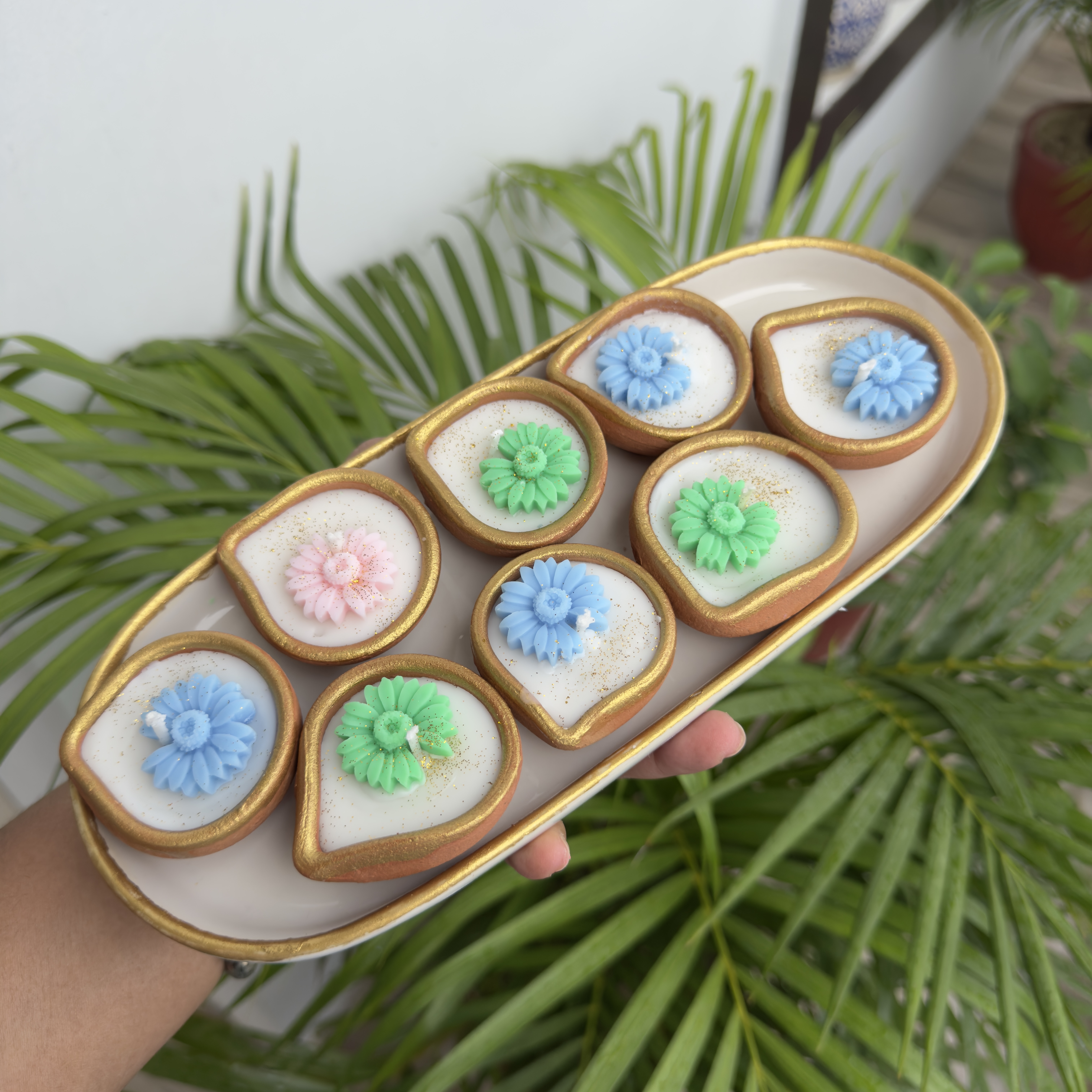 Floral Themed Designer diyas set of 6