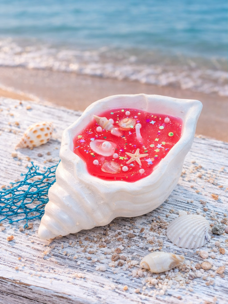 HarCheez Red Ocean Shell Candle – Handmade Seashell Candle | Coastal Beach Home Decor