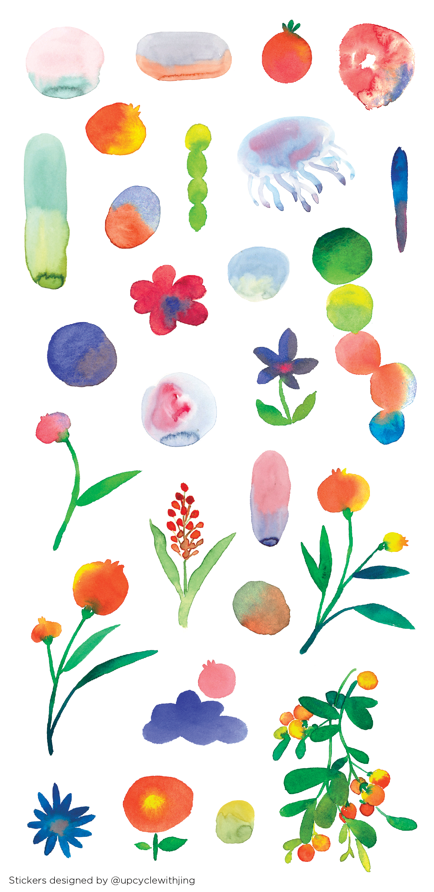Watercolor Washi Floral Sticker Sheet