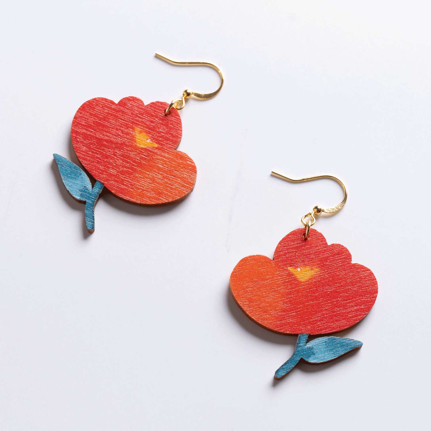 Little Red Flower Wooden Earrings