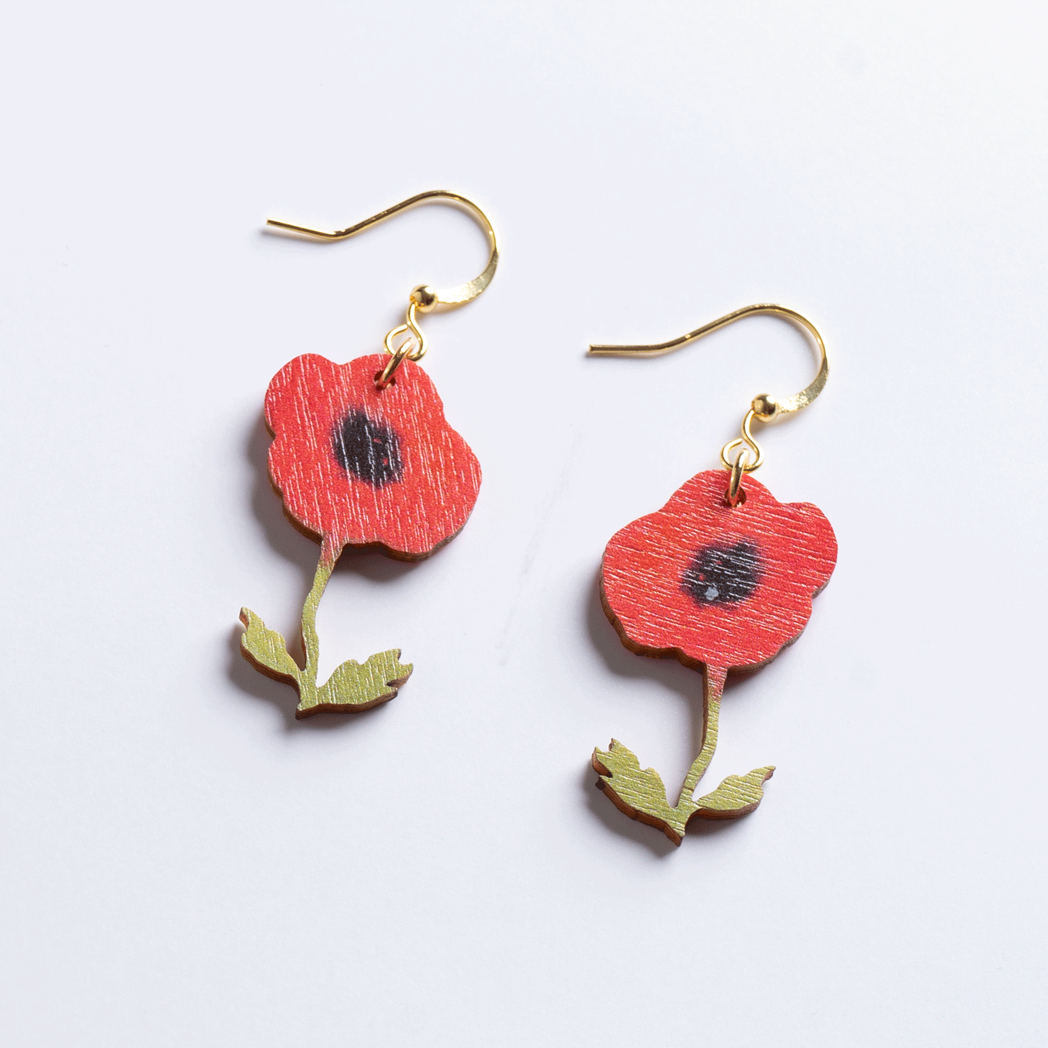 Red Poppy Wooden Earrings