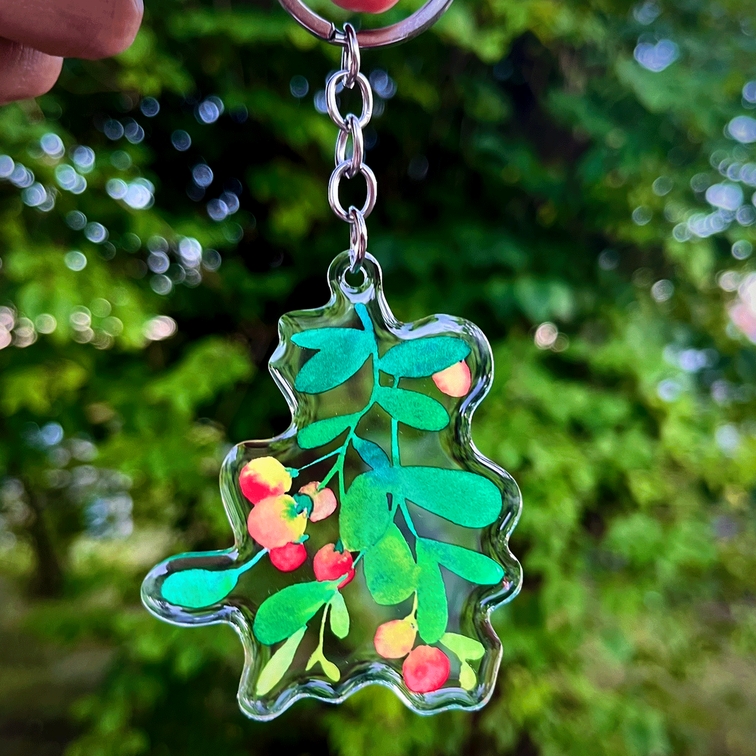 Berry Tree Acrylic Watercolor Keychain