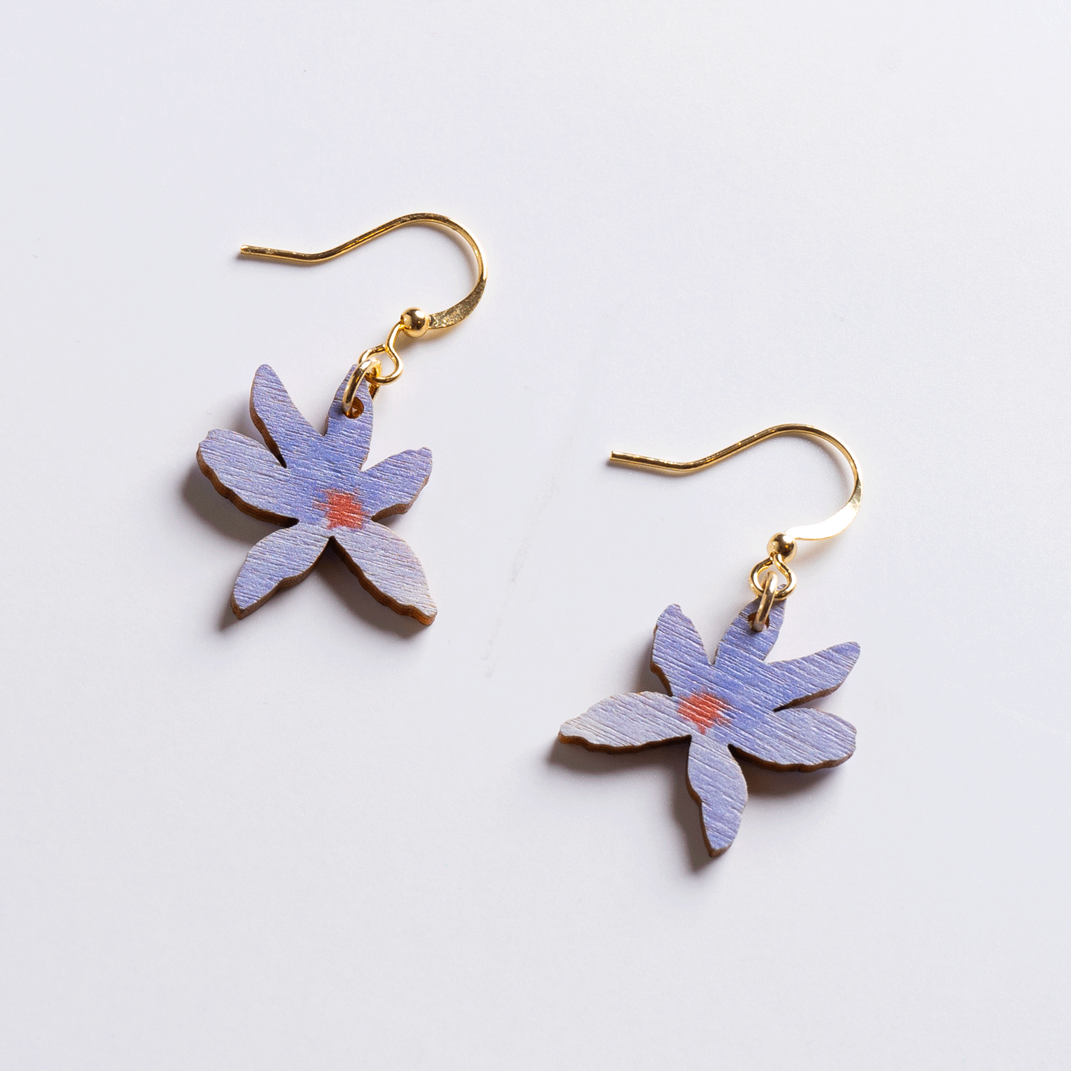 Blue Lily Wooden Earrings