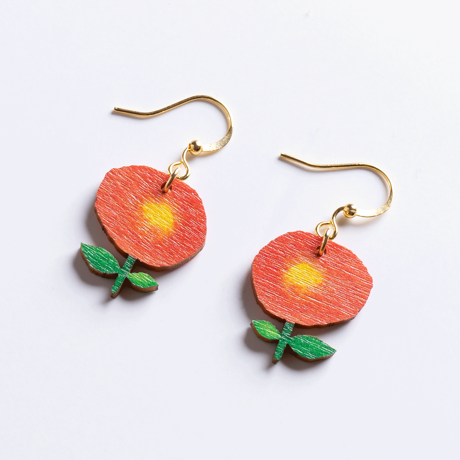Red Sun Flower Wooden Earrings