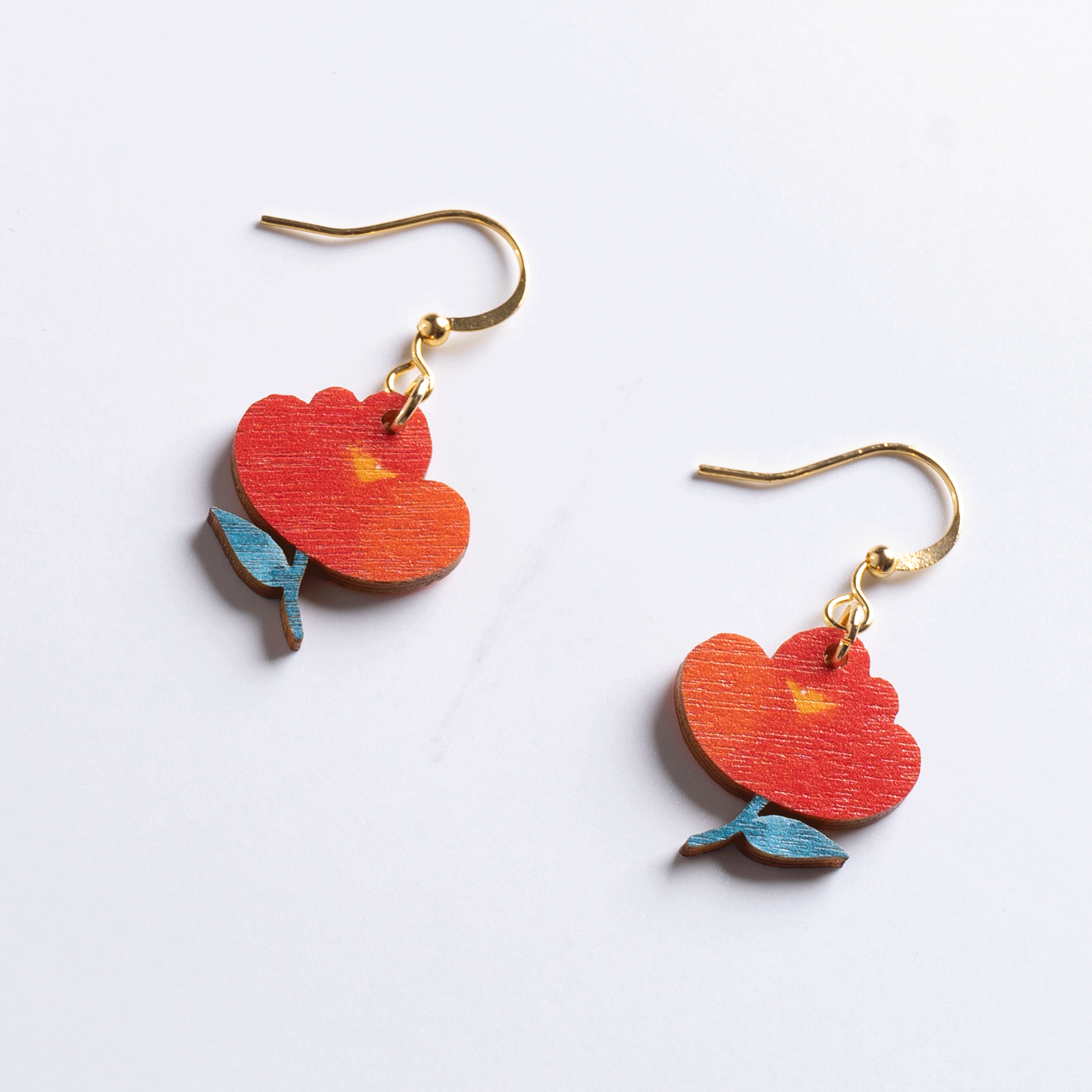 Little Red Flower Wooden Earrings