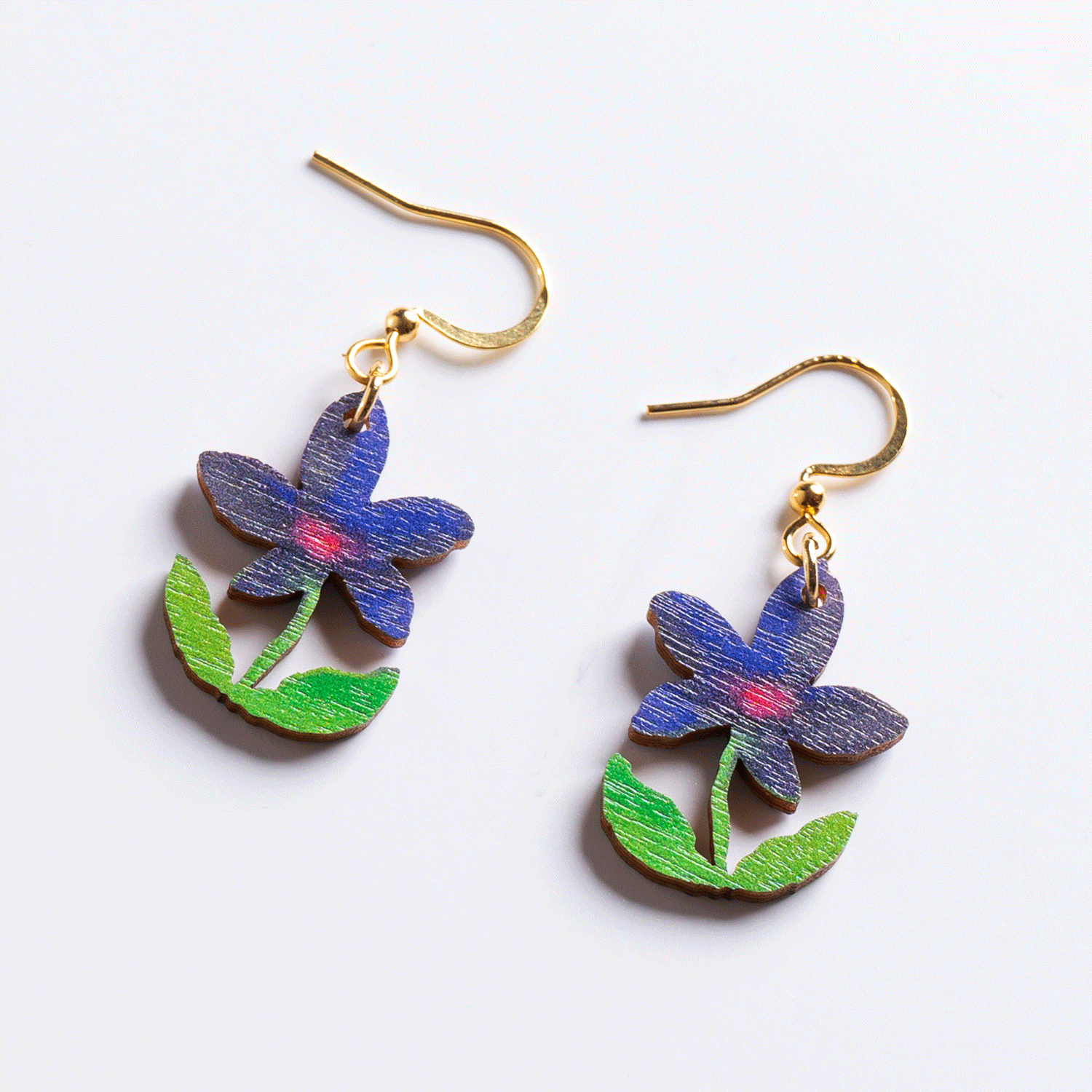 Purple Five Flower Wooden Earrings