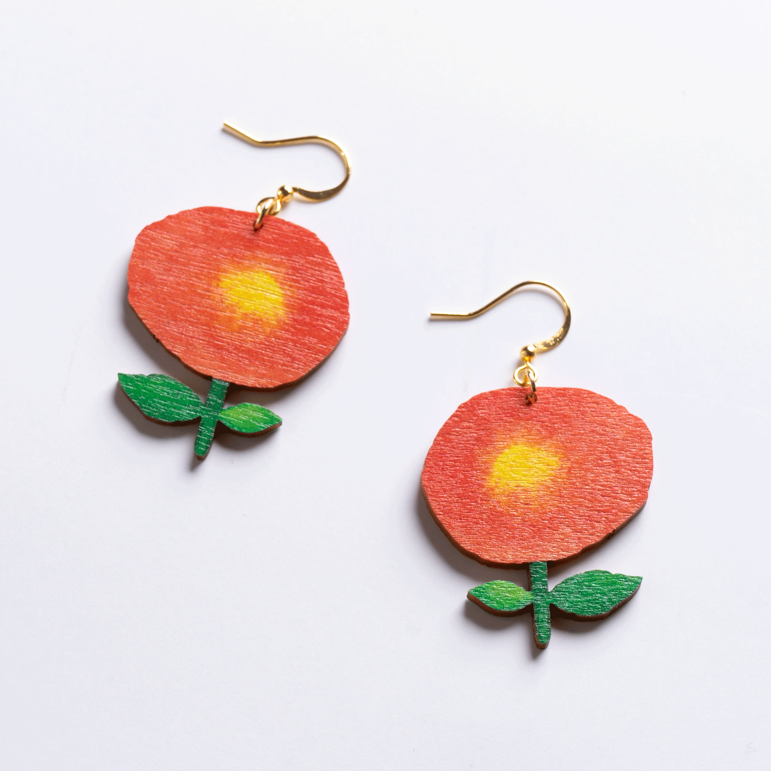 Red Sun Flower Wooden Earrings