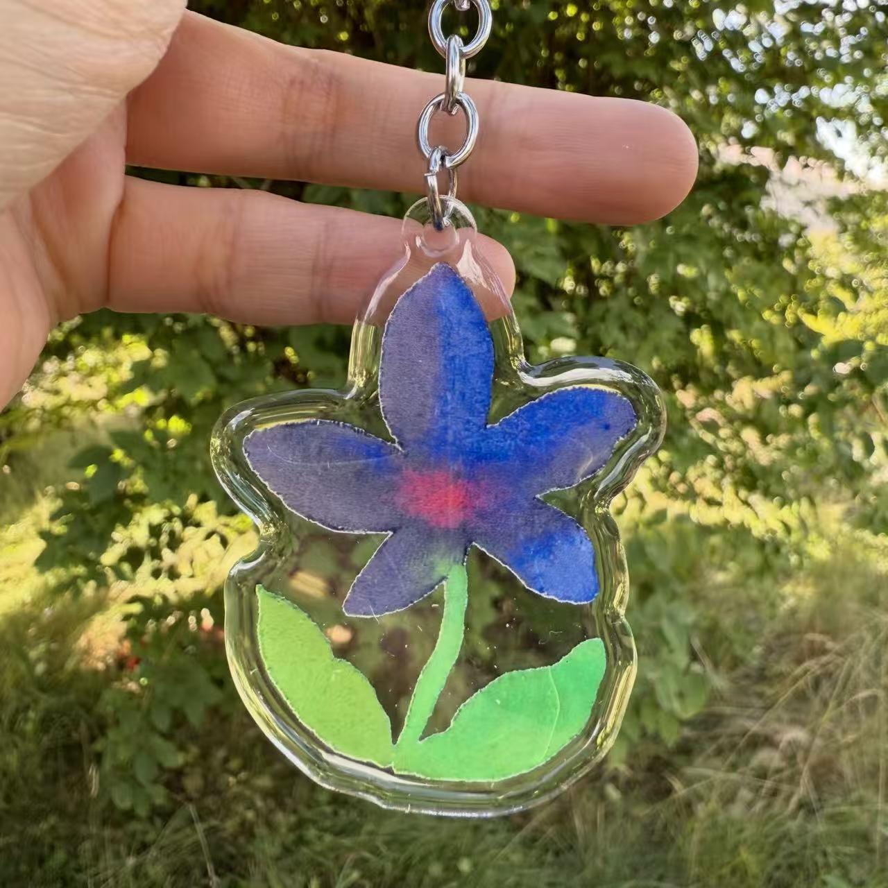 Purple Five Flower Acrylic Keychain