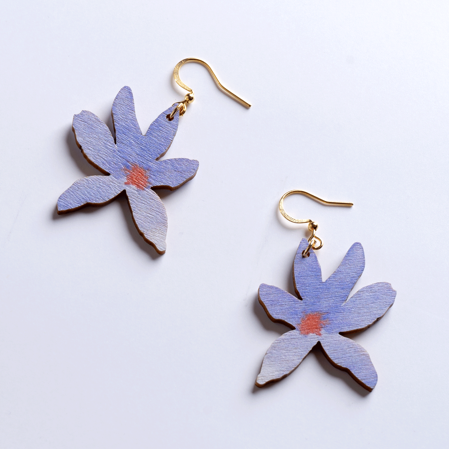 Blue Lily Wooden Earrings