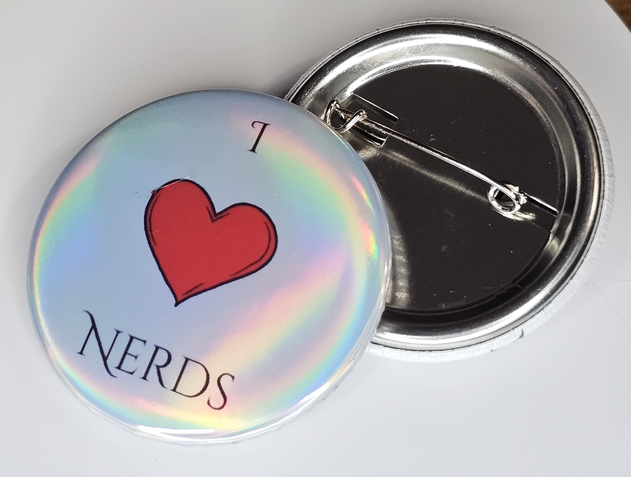 44mm (1.73 in) Pin-Back Button - I Love Nerds Red