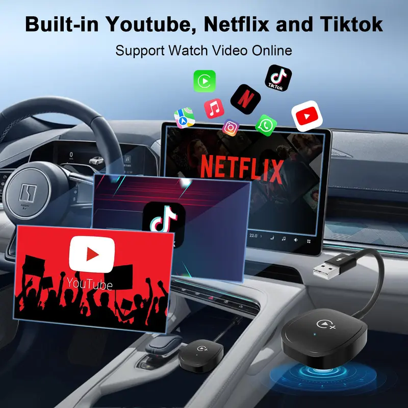 Wireless Carplay Adapter, Koneksyon sa Bluetooth/Wi-Fi, naka-wire sa wireless, tugma sa mga iPhone at Android System