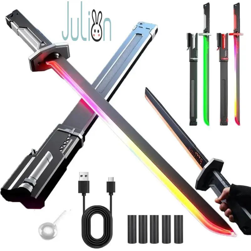 Cyberpunk Neon Sword Lightsaber Toy 31.5" Spark Blade Sound & Fog Eight-Color Streaming Light Effect