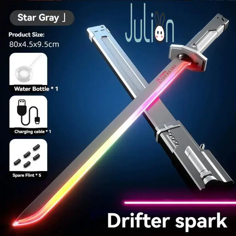 Cyberpunk Neon Sword Lightsaber Toy 31.5" Spark Blade Sound & Fog Eight-Color Streaming Light Effect