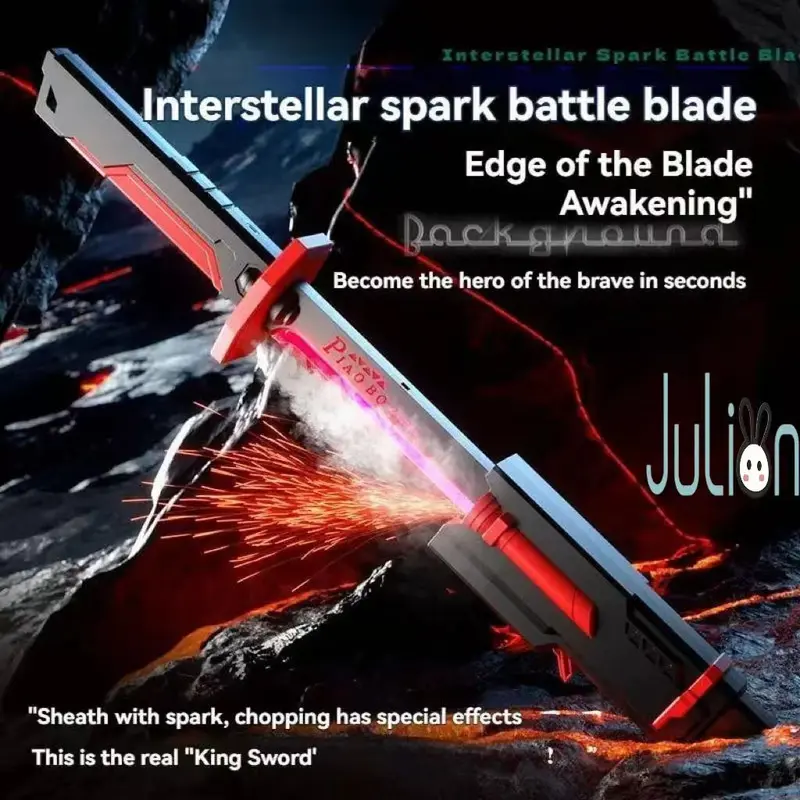 Cyberpunk Neon Sword Lightsaber Toy 31.5" Spark Blade Sound & Fog Eight-Color Streaming Light Effect