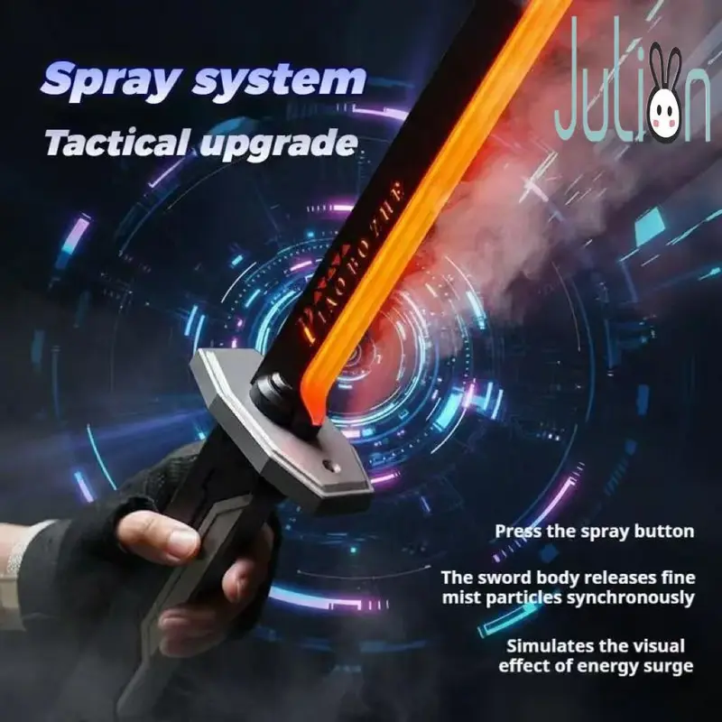 Cyberpunk Neon Sword Lightsaber Toy 31.5" Spark Blade Sound & Fog Eight-Color Streaming Light Effect