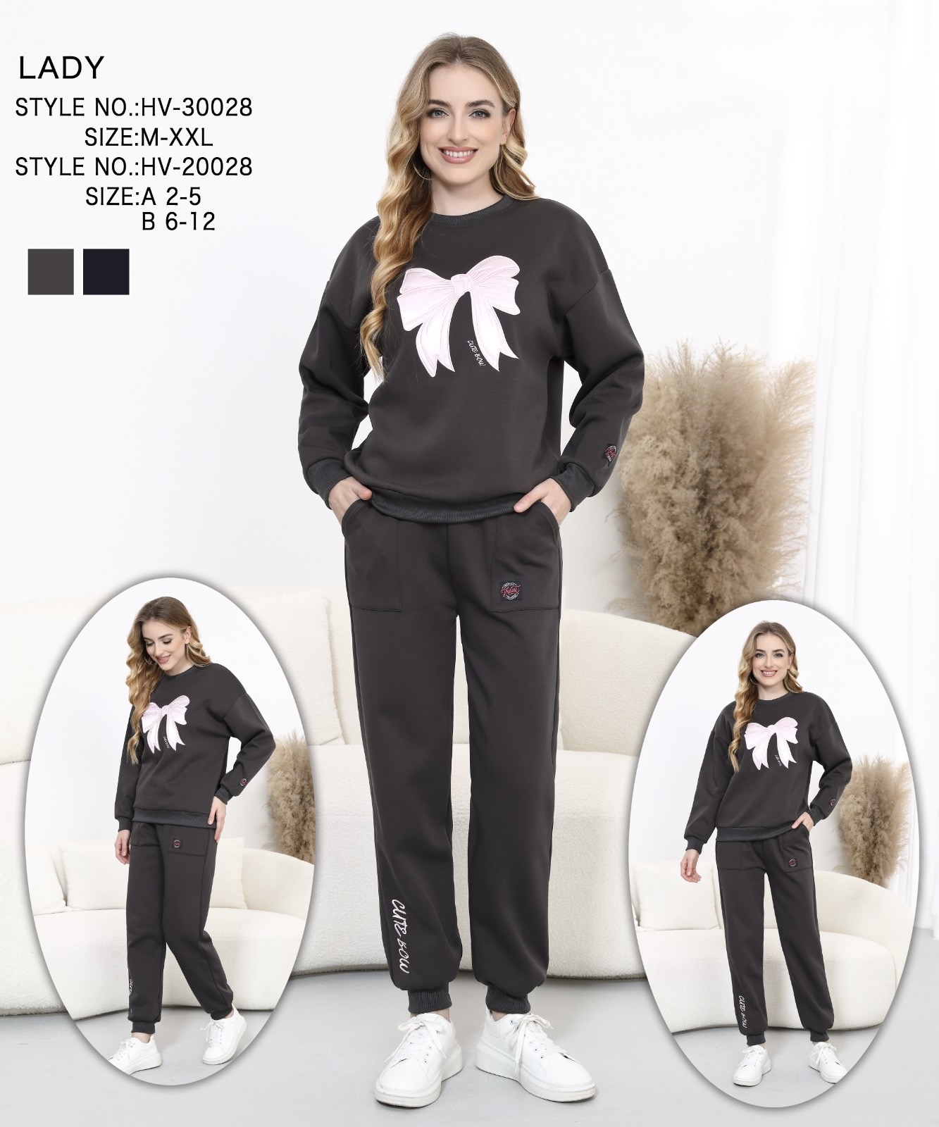 Black Bow Sweatshirt and Pants Set