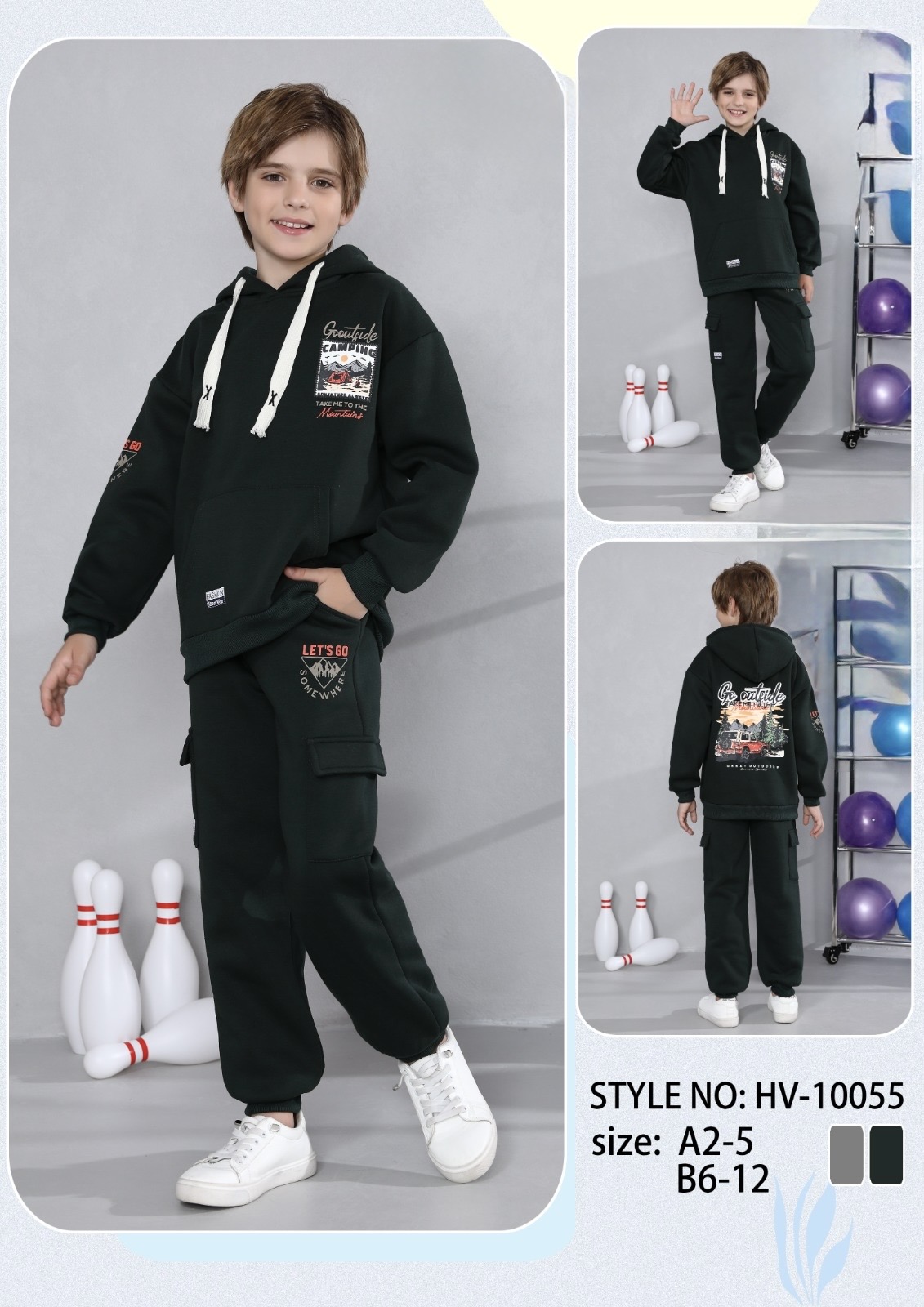 Children's Black Hoodie and Cargo Pants Set