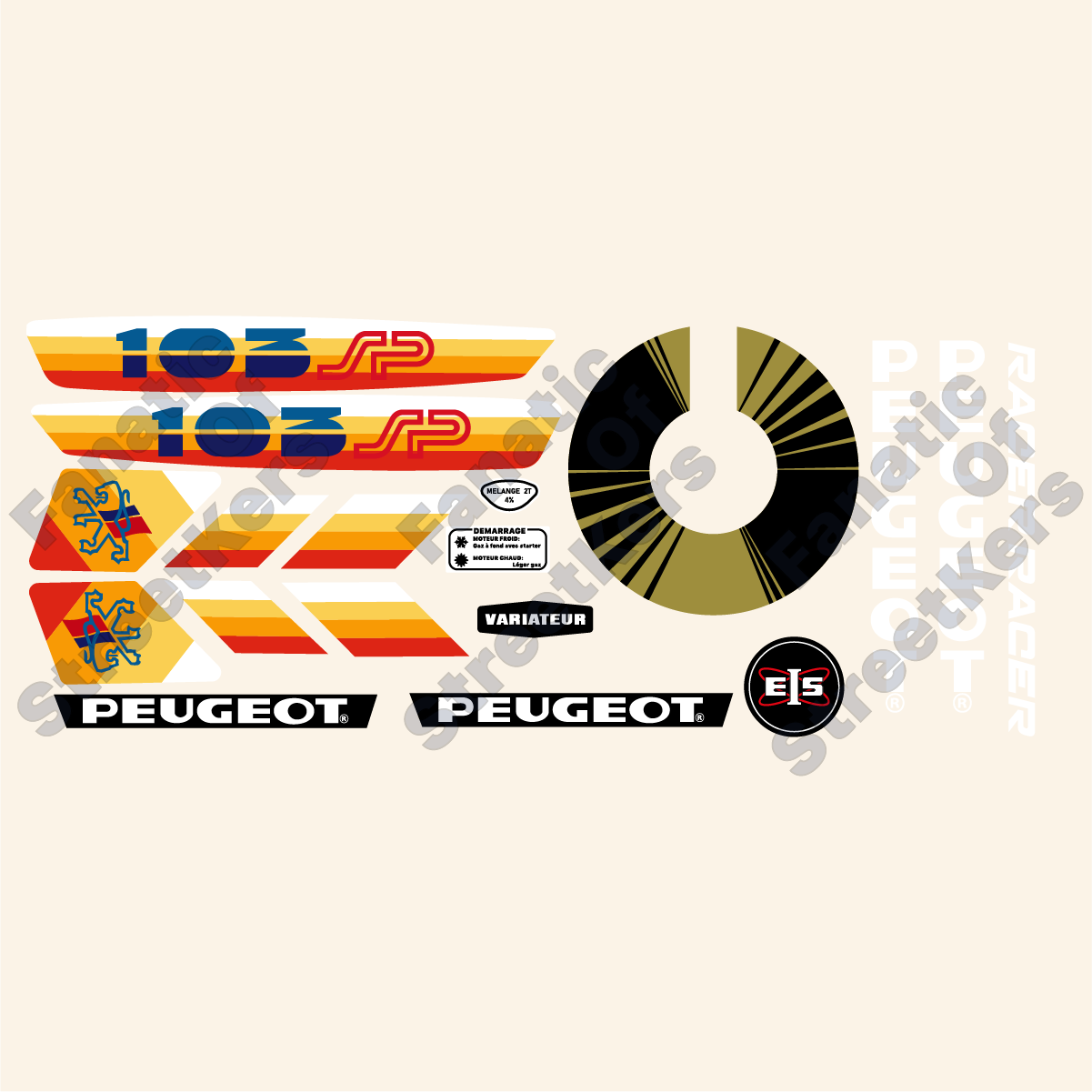 Kit déco PEUGEOT 103 SP RACER Phase 1 + Poulie Motrice