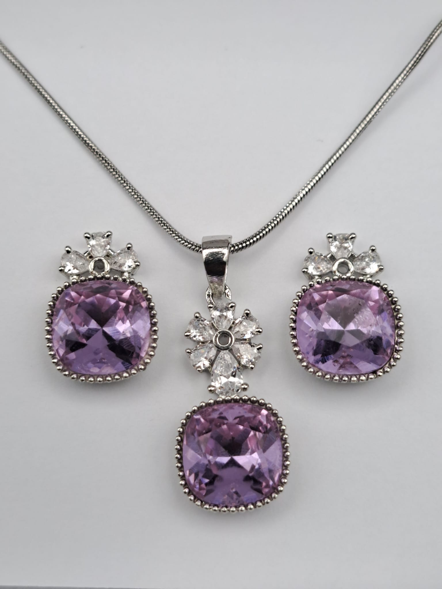 Purple Crystal Necklace and Earring Set