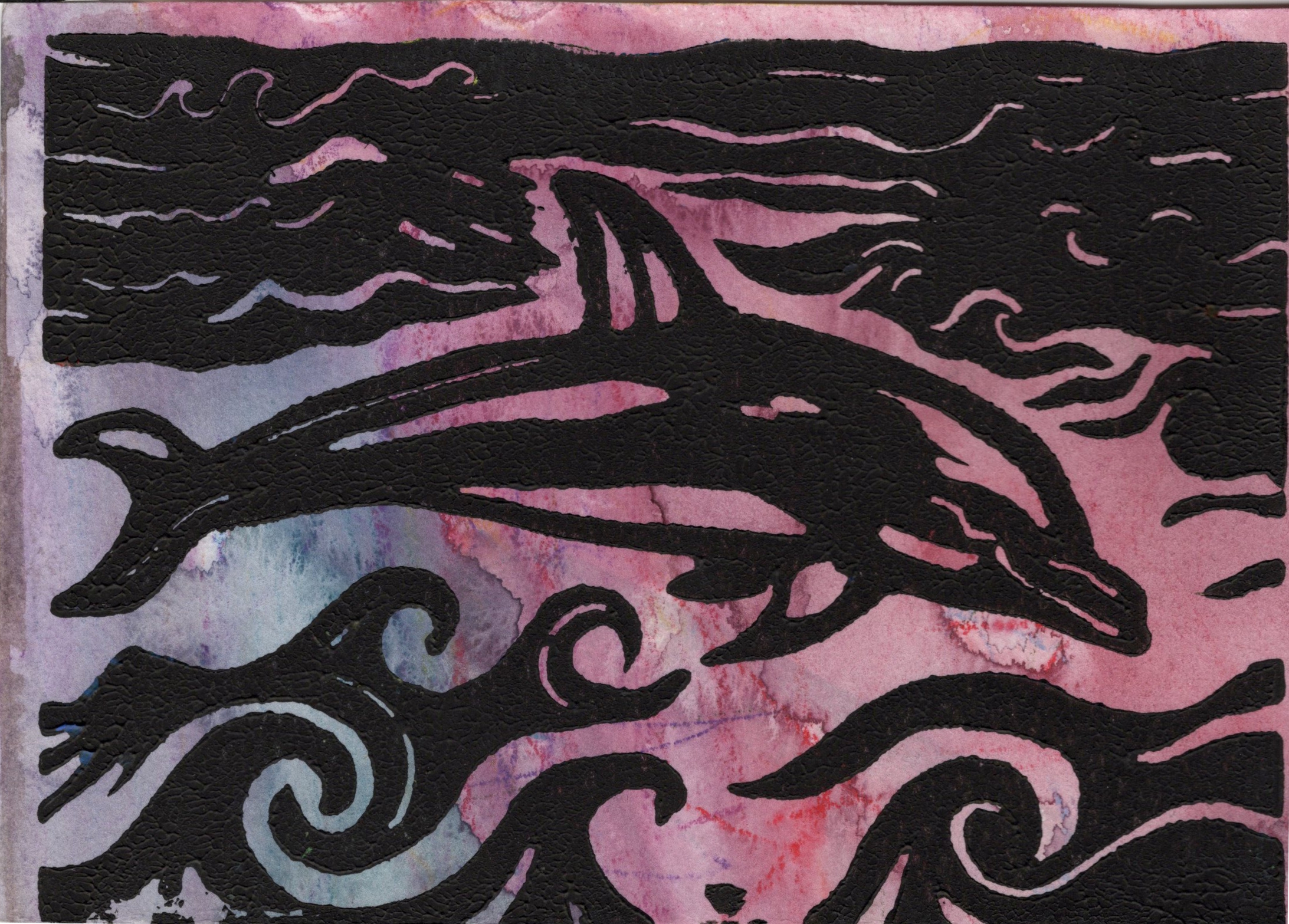 Dolphin Print red blue spectrum background