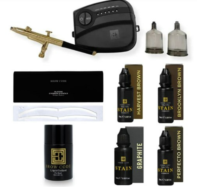 BROW CODE Air Arch Air Brush Starter Kit 4 Stain + Air Brush + Stencils
