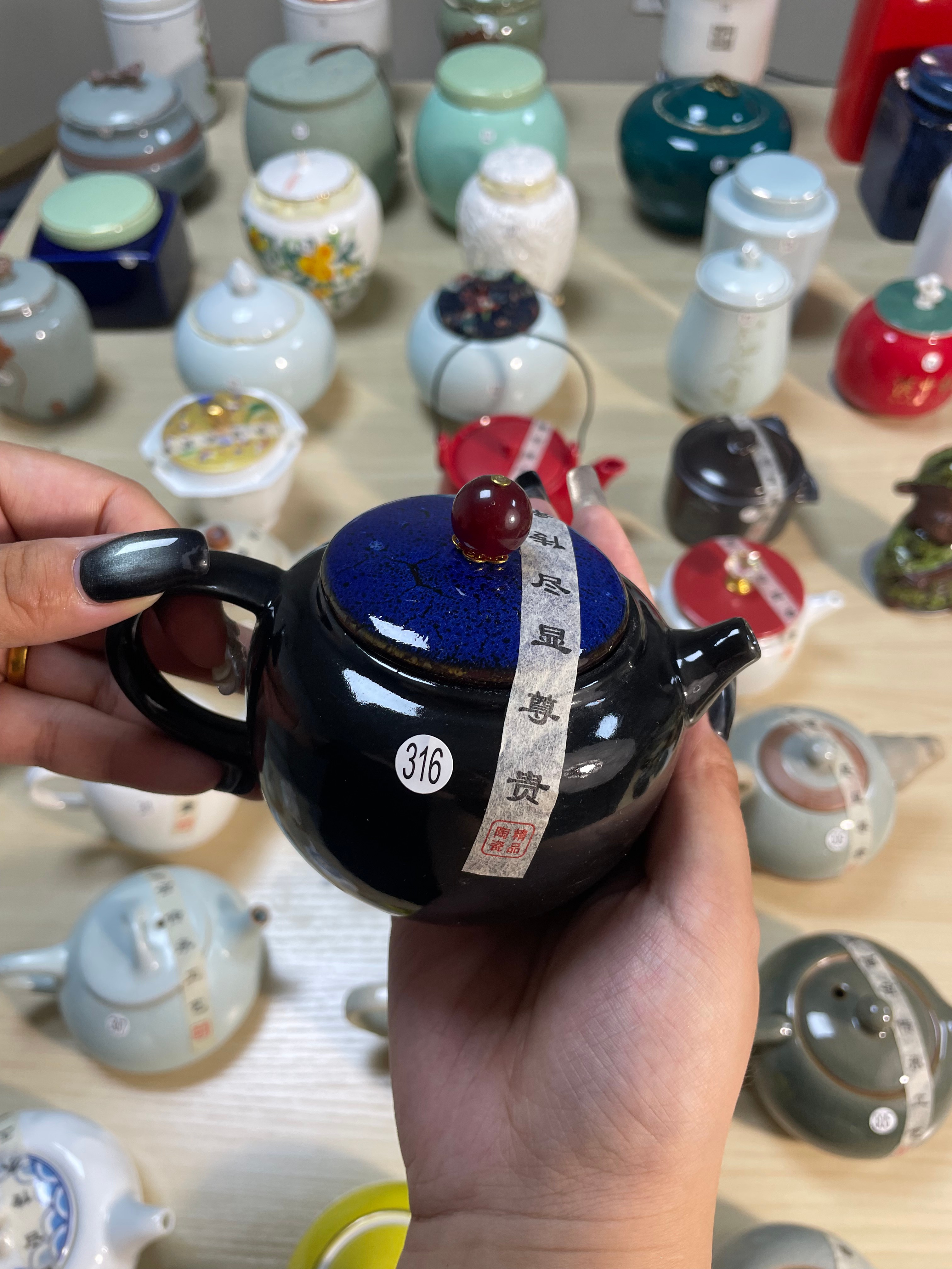 Ceramic Teapot with Blue Lid