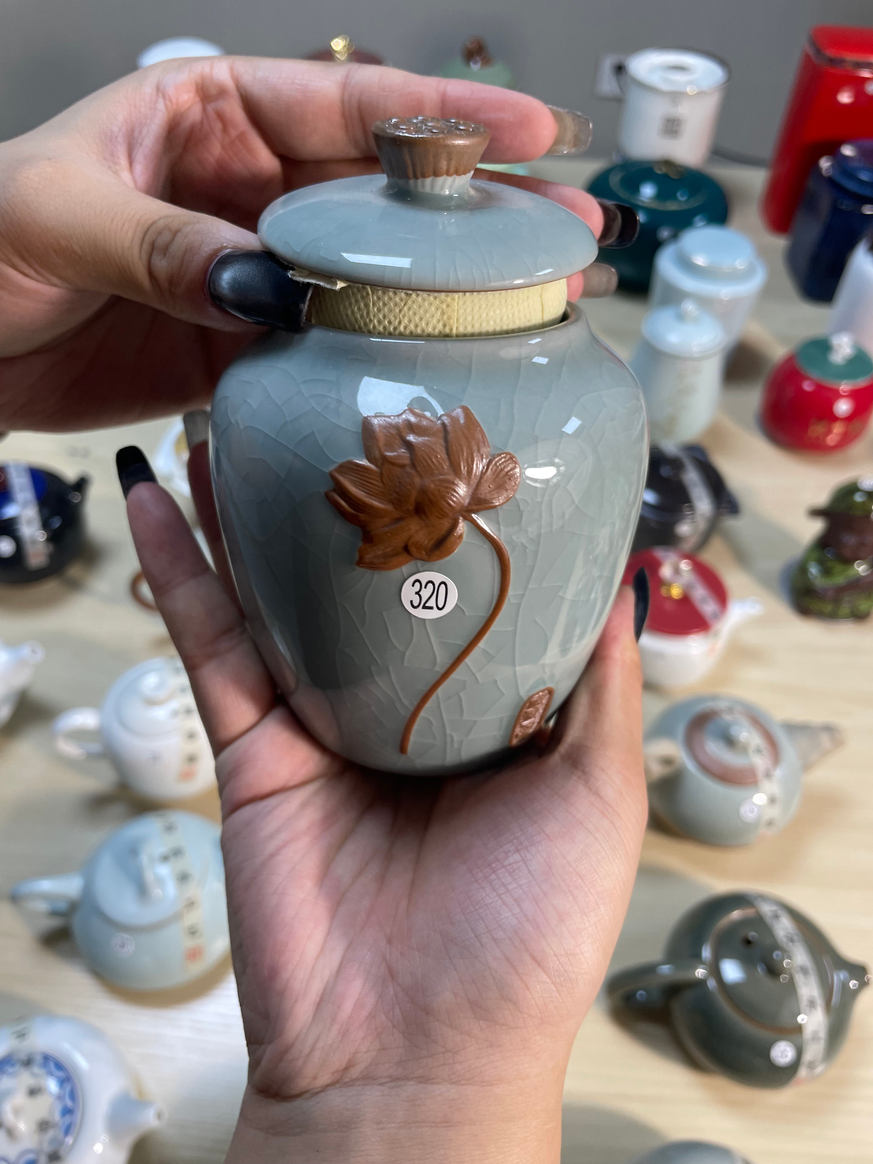 Ceramic Lotus Tea Caddy