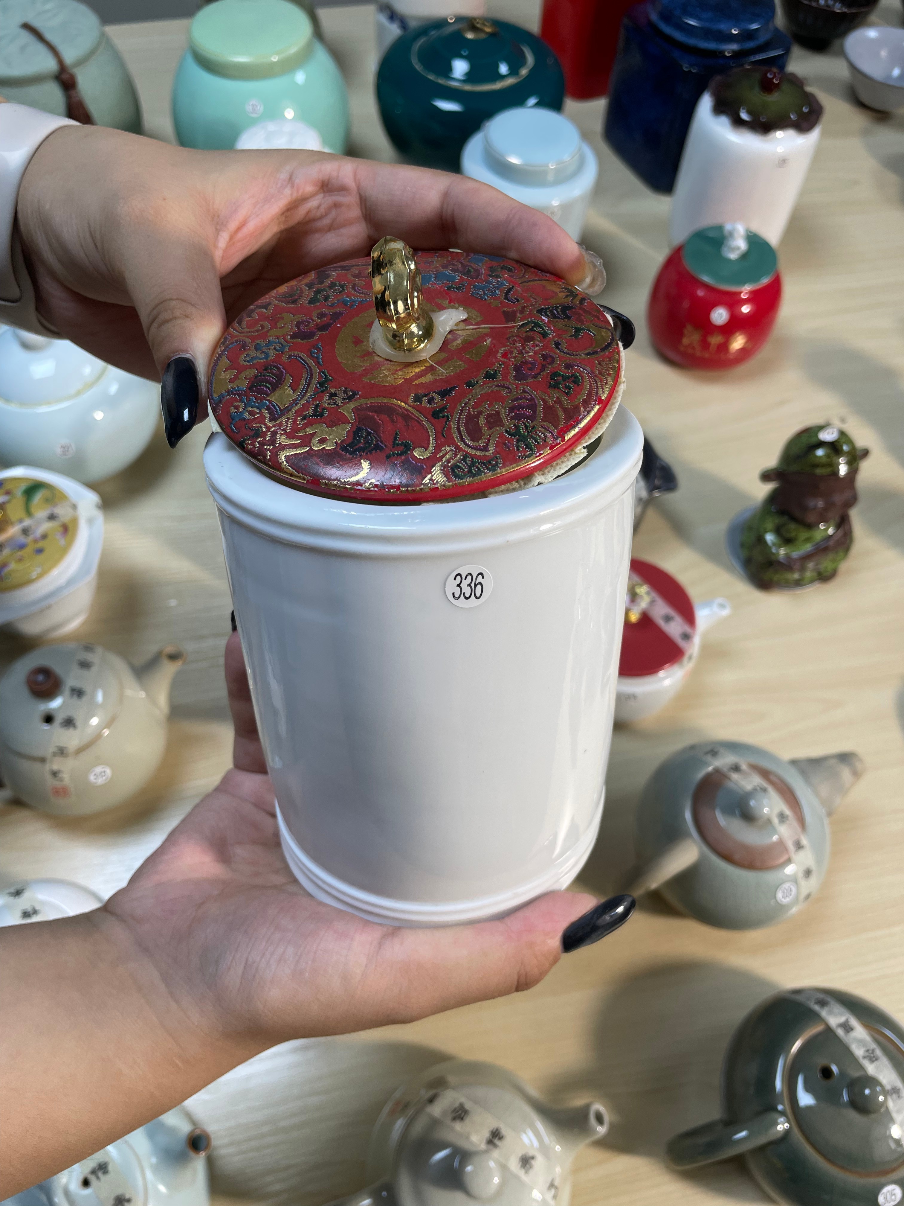 Porcelain Tea Canister with Decorative Lid