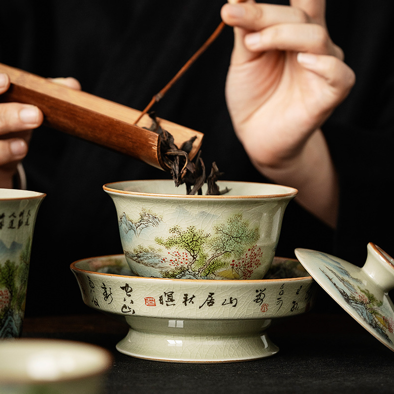 Hand-painted Chinese Gaiwan Tea Set