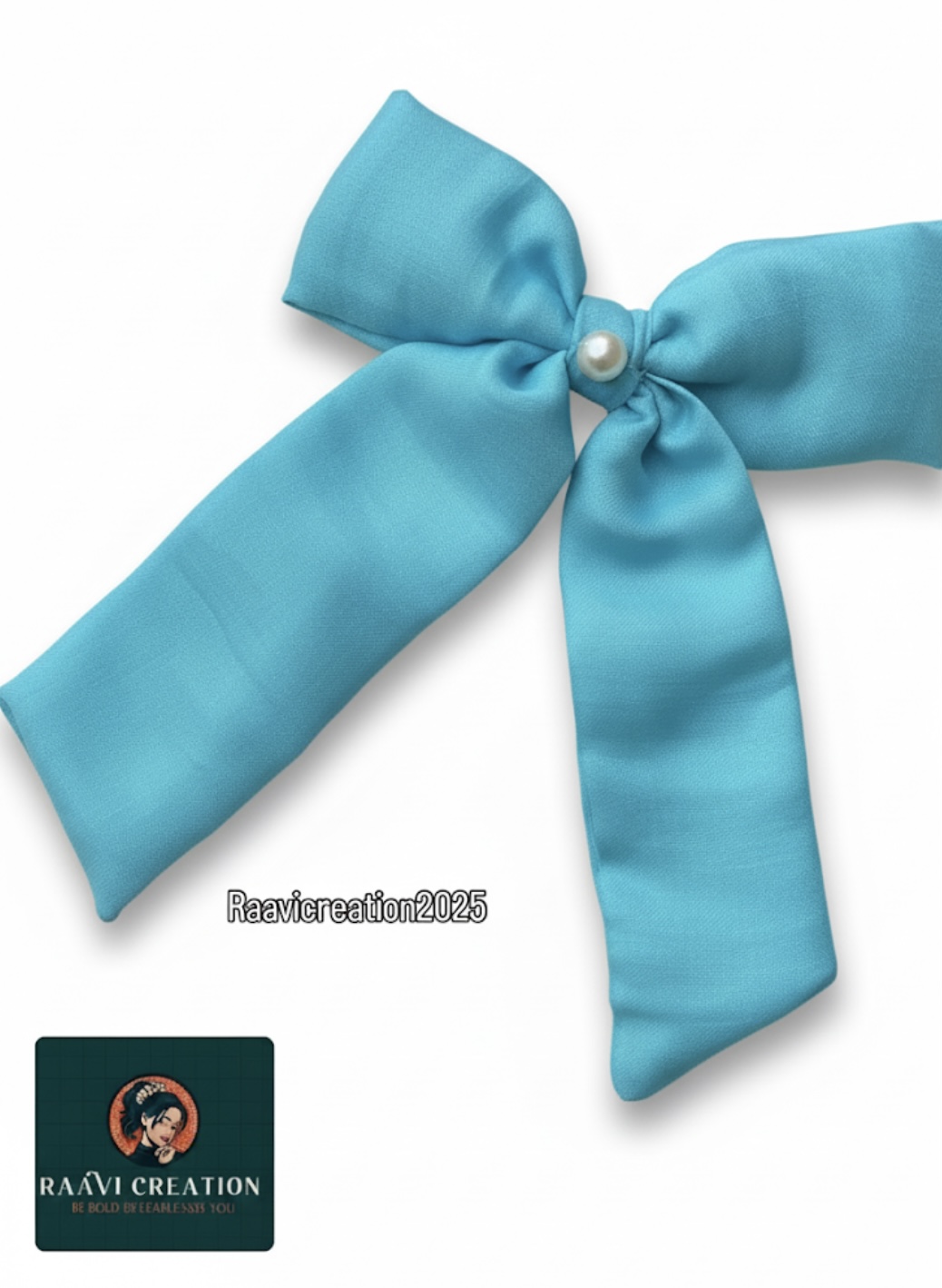 Blue Satin Bow Hair Clip