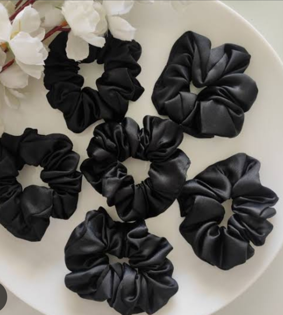 Black Satin Hair Scrunchies