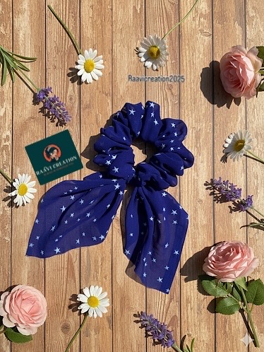 Blue Star Pattern Hair Scrunchie