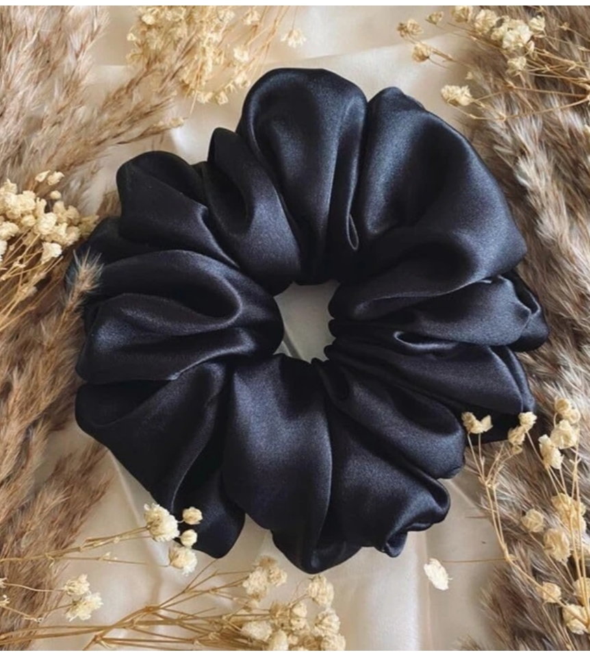 Black Satin Hair Scrunchies