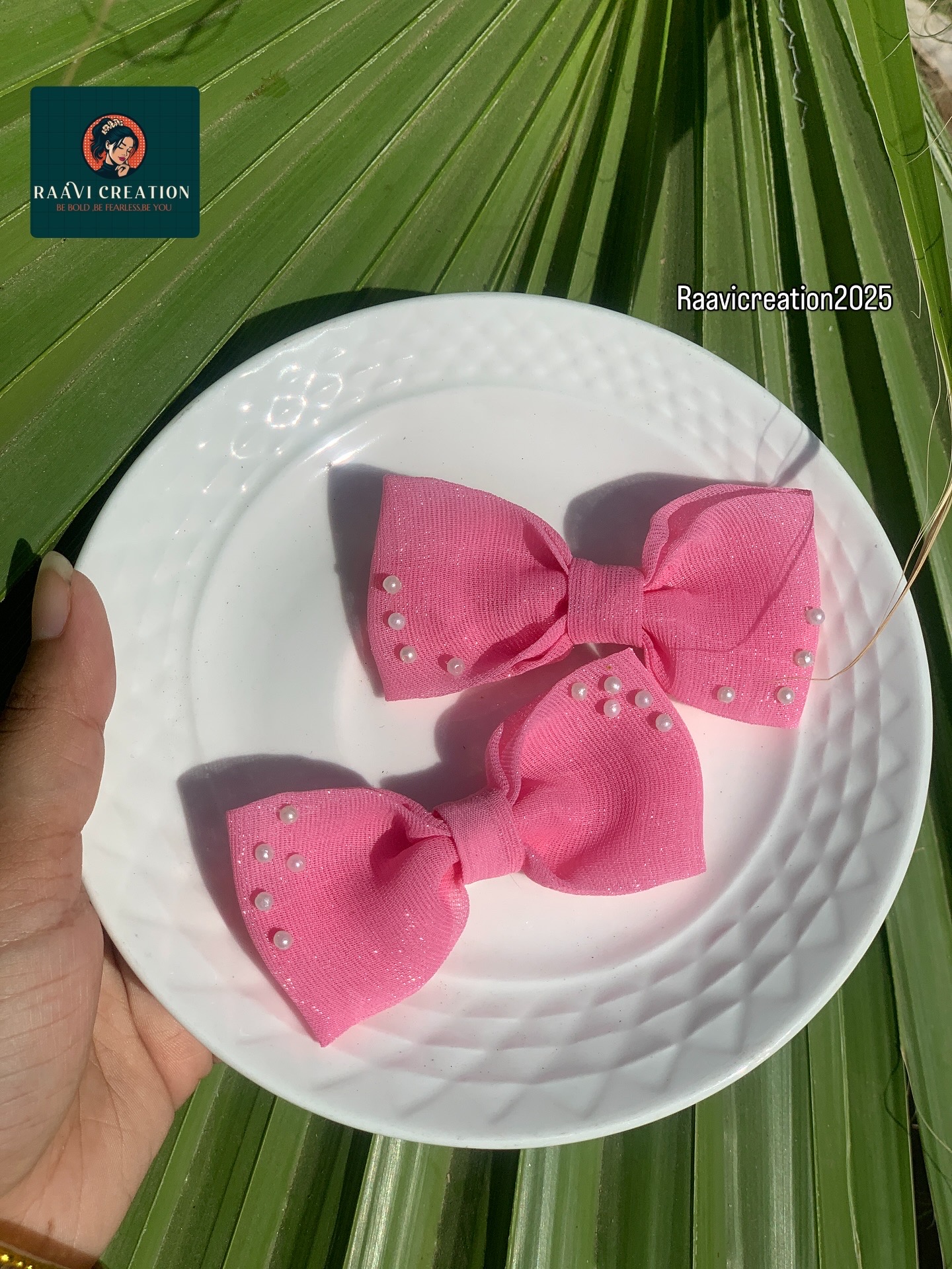 Red Pearl Studded Hair Bows