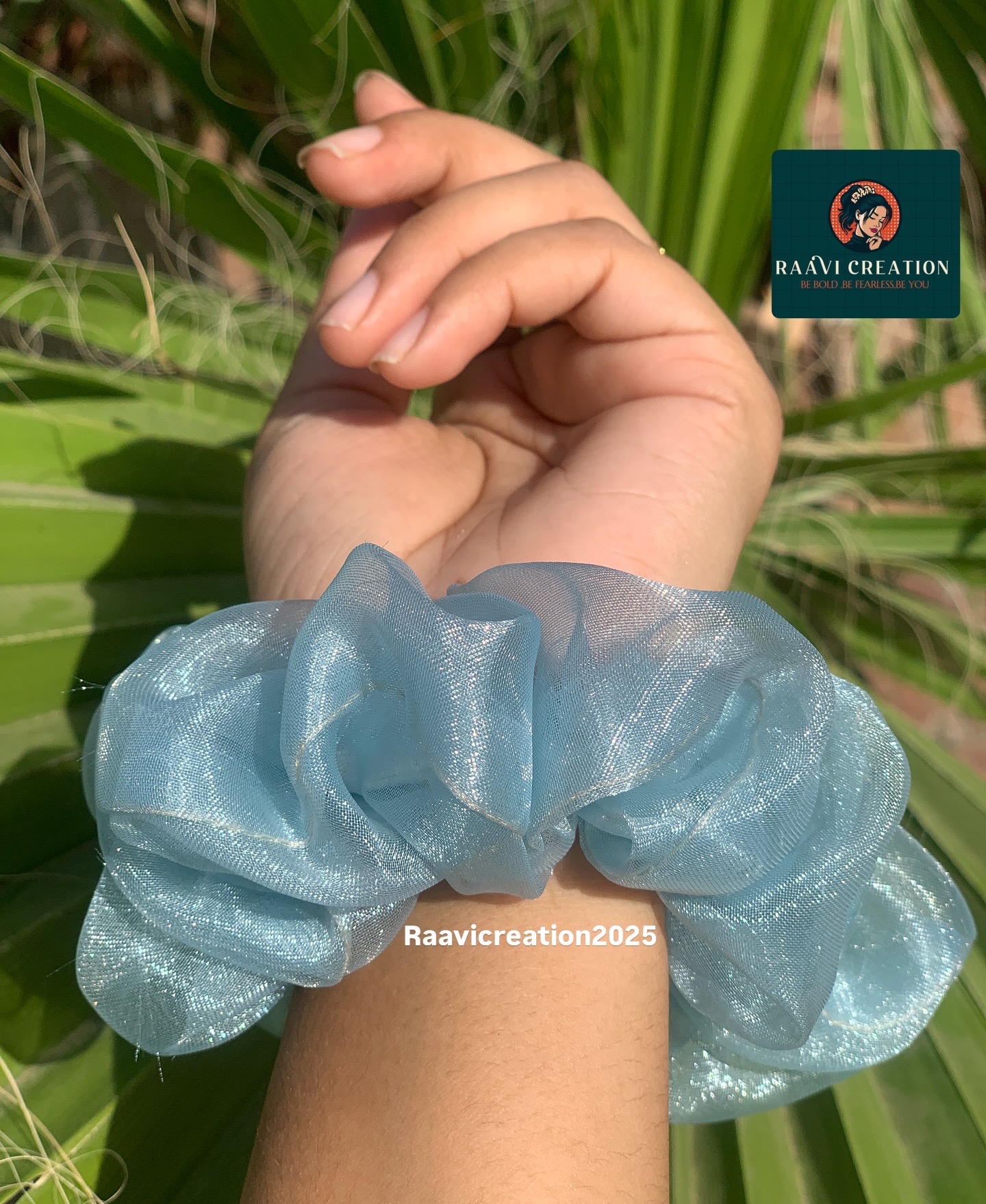 Blue Organza Scrunchie