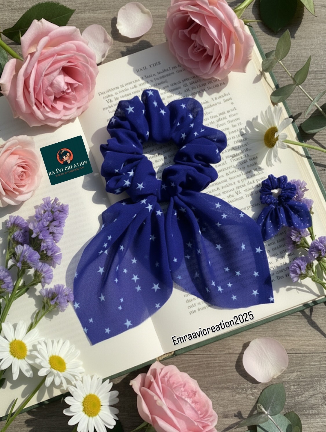 Blue Star Pattern Hair Scrunchie